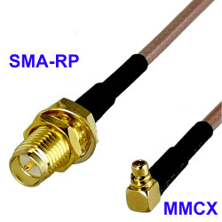 Pigtail MMCX plug - SMA-RP socket RG178 20cm