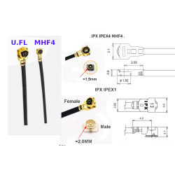Pigtail uFL IPEX IPX - SMA socket 1.13mm 20cm