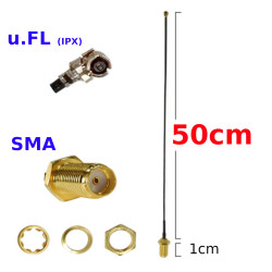 Pigtail uFL IPEX IPX - SMA socket 1.13mm 50cm