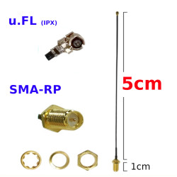 Pigtail uFL female plug SMA-RP socket 1.13mm 5cm