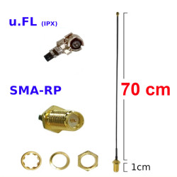 Pigtail uFL female plug SMA-RP socket 1.13mm 70cm