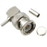 BNC plug connector for RG174 cable, crimped, ANGLED