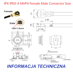 Pigtail MHF4-IPX4 gniazdo / UFL-IPX1 wtyk 5cm
