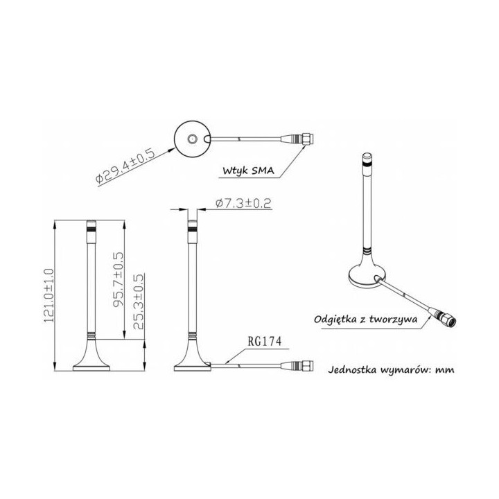 Antena 868 Mhz 3dBi magnetyczna wtyk SMA