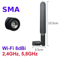 Antenă WiFi 2.4GHz 5.8GHz Dual Band 8dBi SMA mufă