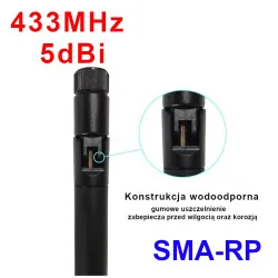 Antena 433 Mhz 5dBi łamana z zawiasem wtyk SMA-RP