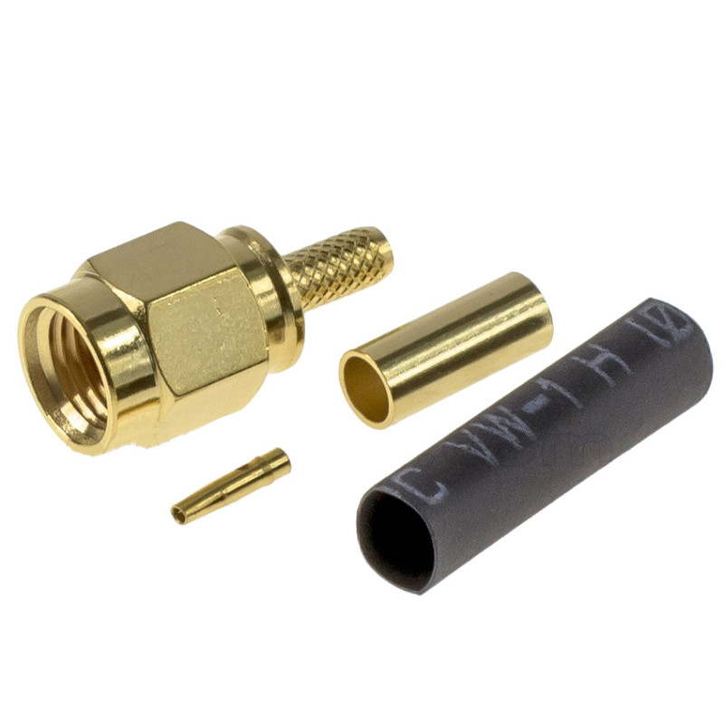 SMA RP plug connector for RG174 cable, crimped