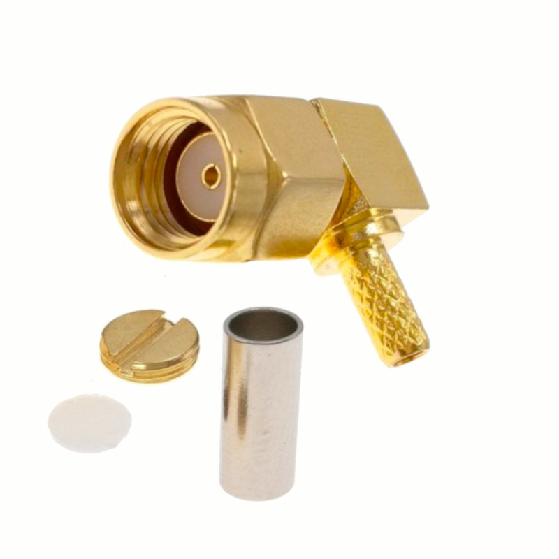 SMA-RP plug connector for RG174 cable CRIMPED ANGLE