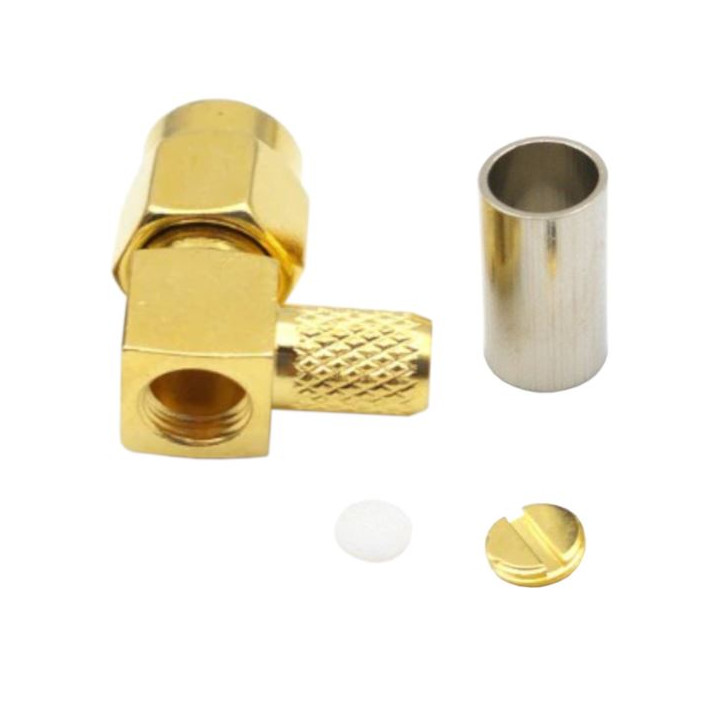 SMA-RP plug connector for RG58 cable CRIMPED ANGLE