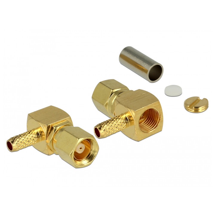 SMC plug connector for RG174 cable, crimped, ANGLED