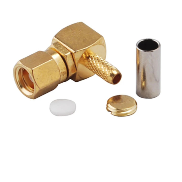 Złącze gniazdo SMC na kabel RG174 zaciskany KĄTOWY