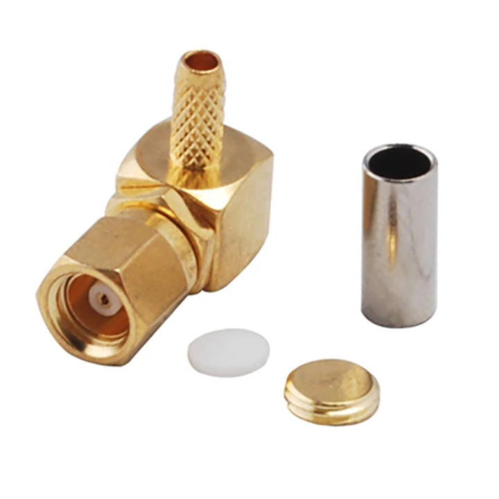 Złącze gniazdo SMC na kabel RG174 zaciskany KĄTOWY