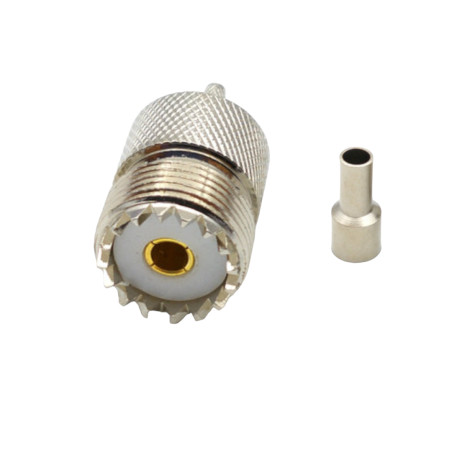 UHF socket connector for RG174 cable, crimped