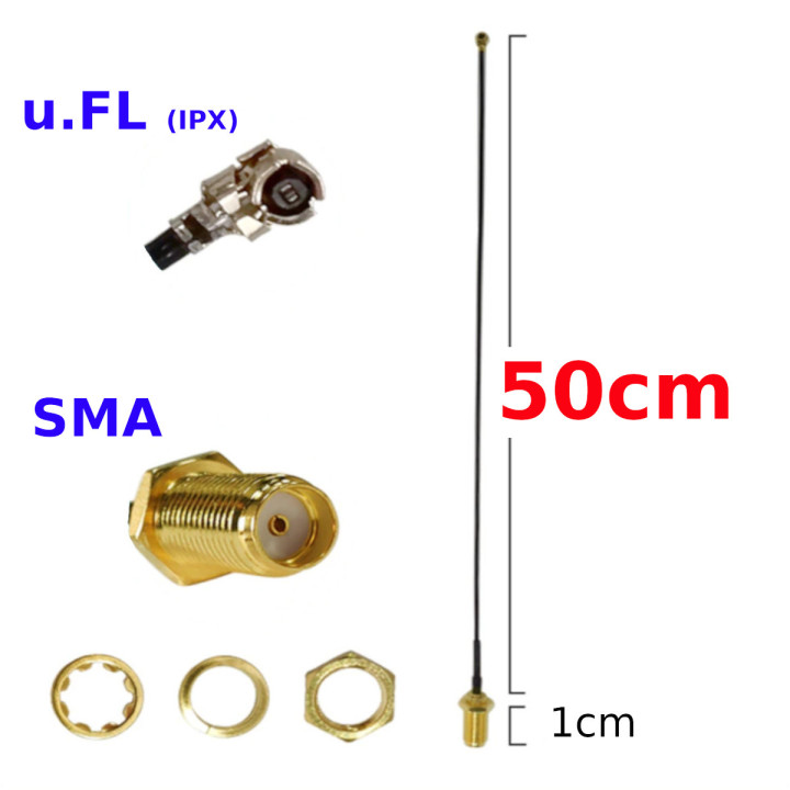Pigtail uFL IPEX IPX - SMA socket RF1.13 50cm