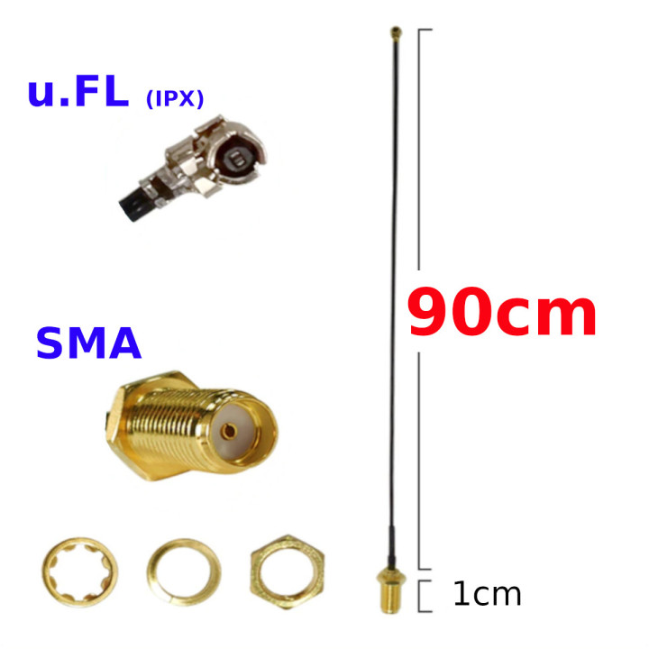 Pigtail uFL IPEX IPX - SMA gniazdo RF1.13 90cm