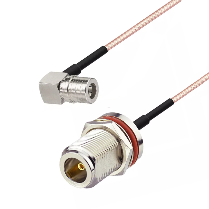 Pigtail QMA wtyk KĄTOWY / N gniazdo BH RG316 2m