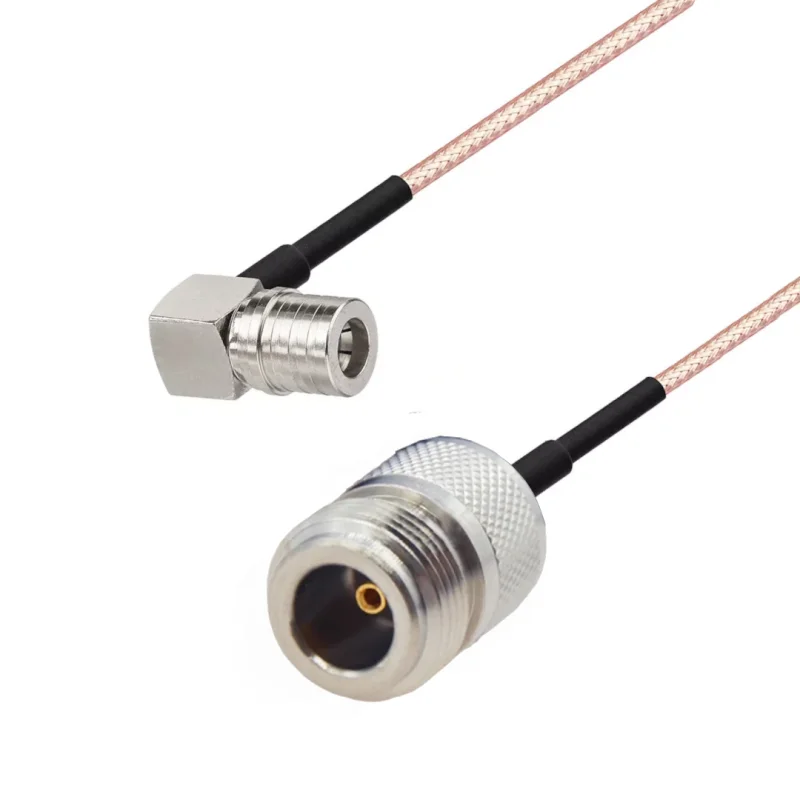 Pigtail QMA wtyk KĄTOWY / N gniazdo RG316 20cm