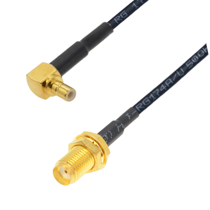 Pigtail SMA gniazdo / SMB wtyk KĄTOWY RG174 1m