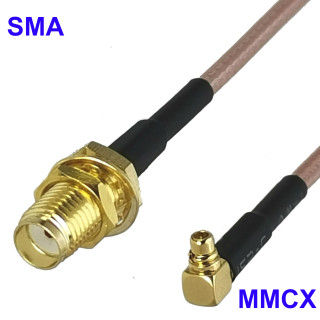 Pigtail MMCX wtyk RA / SMA gniazdo RG178 20cm