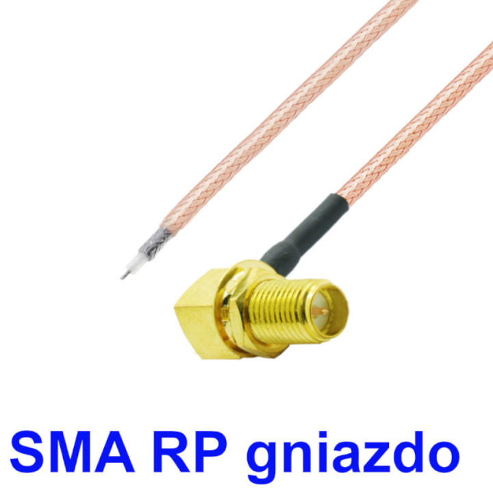 Pigtail SMA-RP gniazdo KĄTOWE 10cm RG178 DO LUTOWA
