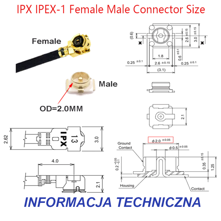 MHF4 socket to MHF4 plug 5 cm RF cable | RF 50 Ω