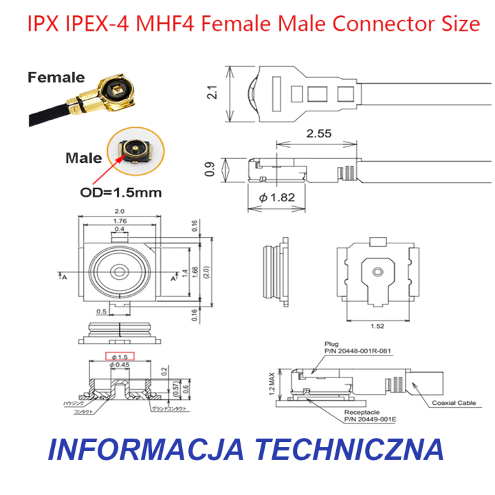 MHF4 socket to MHF4 plug 5 cm RF cable | RF 50 Ω