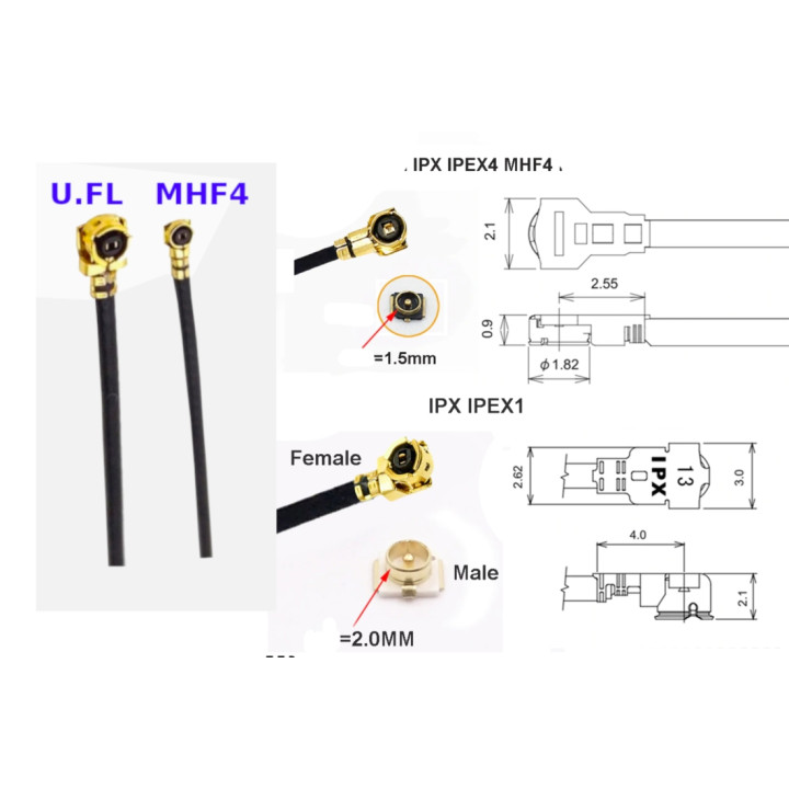 RF Jumper MHF4 Stecker auf SMA Buchse 20 cm | RF 50 Ω