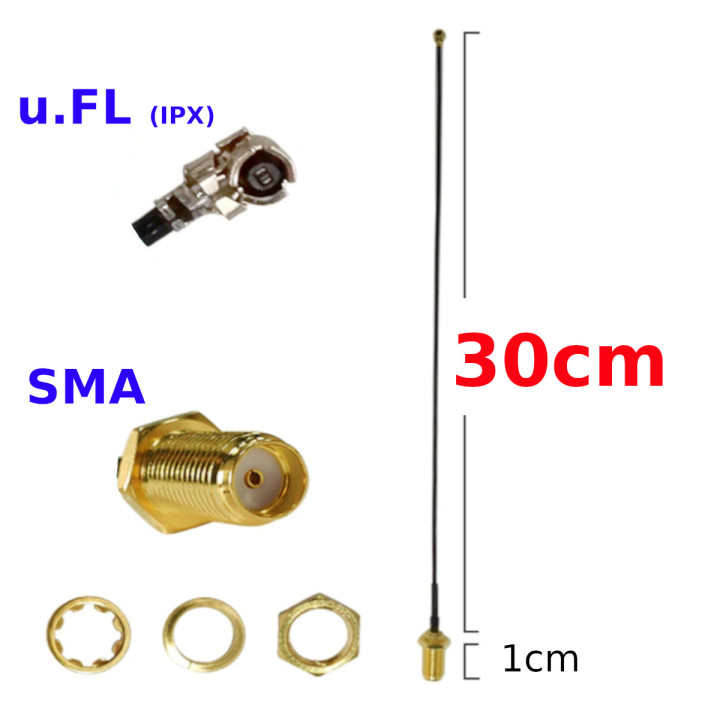Pigtail U.FL socket to SMA socket RF1.13 30 cm | RF 50 Ω