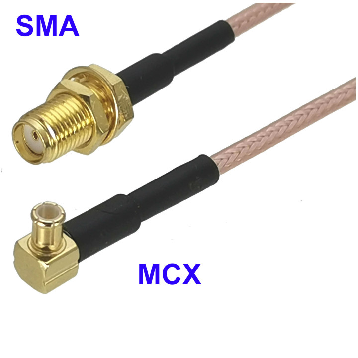Pigtail MCX wtyk RA / SMA gniazdo RG316 20cm