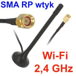 Antena WiFi 2.4GHz 2dBi MAGNETYCZNA wtyk SMA-RP